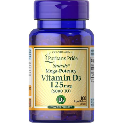 Puritan's Pride, Vitamin D3, 125 mcg (5000 IU), 100 Softgels
