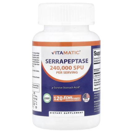 Vitamatic, Serrapeptase, 120 DRcaps® Hypromellose Capsules (120,000 SPU per Capsule)